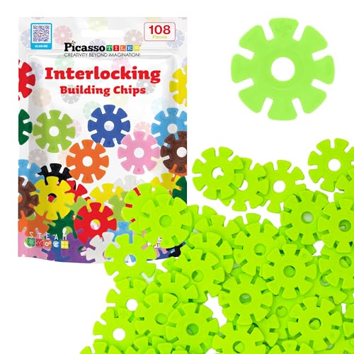 PicassoTiles Building Chips Interlocking Disc Construction Blocks in Light Green Color STEM Learning Early Education Toy Engineering Playset Child Brain Development for Girls Boys Kids Age 3+ PTF108 - color: Lgrn