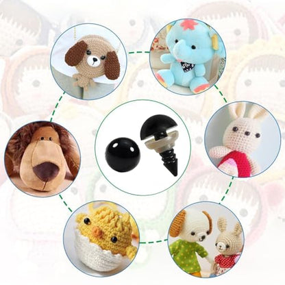 TOAOB 150pcs 10mm Black Plastic Safety Eyes Crafts Safety Eyes with 150pcs Washers for Stuffed Animals Amigurumis Crochet Doll Making - size: 10mm