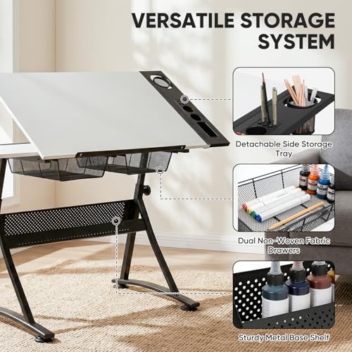 Magshion Drafting Table for Adults w/Stool, White - color: White & Black