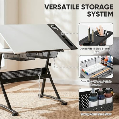 Magshion Drafting Table for Adults w/Stool, White - color: White & Black