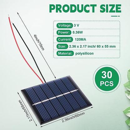 Kanayu 30 Pcs Mini Solar Panels 3V 120MA Small Polycrystalline Solar Cells Bulk DIY System Kits Epoxy Panel Module Photovoltaic Cells Charger 60 x 55 mm for Light Phone Charger Flashlight - size: 60 x 55 mm