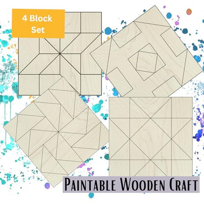 9" Barn Quilt Kit Set 4 | HST, Friendship Star, Dutch Sq, Flying Geese - size: 9 inches (set of 4), style: HST, Friendship Star, Dutch Square, Flying Geese