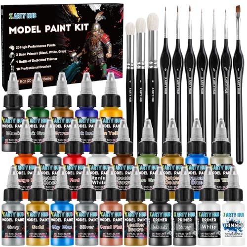 Model Paint Set, 34-Piece Miniature Painting Kit, Ready-to-Spray