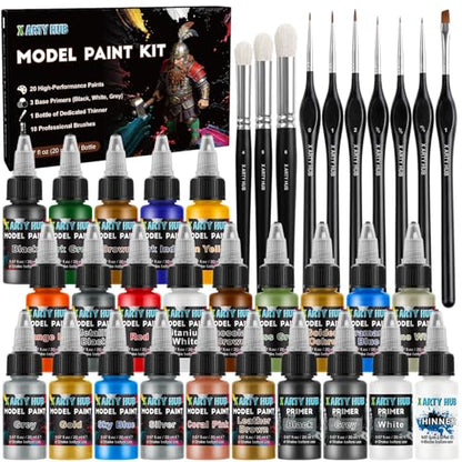 Model Paint Set, 34-Piece Miniature Painting Kit, Ready-to-Spray
