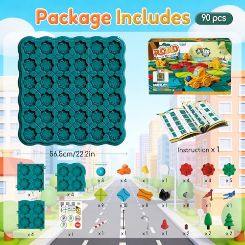 STEM Board Games Kids Toys, Maze Brain Teaser Puzzles Learning Games, Logic Road Track Building Blocks Educational Montessori Preschool Birthday Boys Girls Gifts for Kids Ages 3 4 5 6 7 8 Year Old - size: 90 PCS