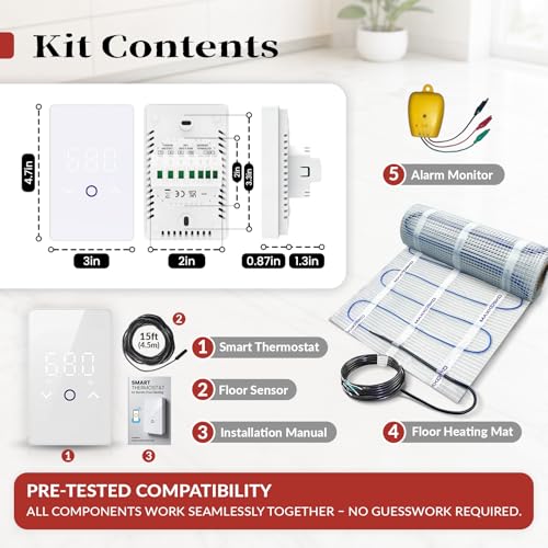 MAXKOSKO 10 sq ft Radiant Floor Heating System & Programmable Thermostat - size: 10 sq.ft.