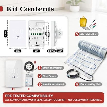 MAXKOSKO 10 sq ft Radiant Floor Heating System & Programmable Thermostat - size: 10 sq.ft.