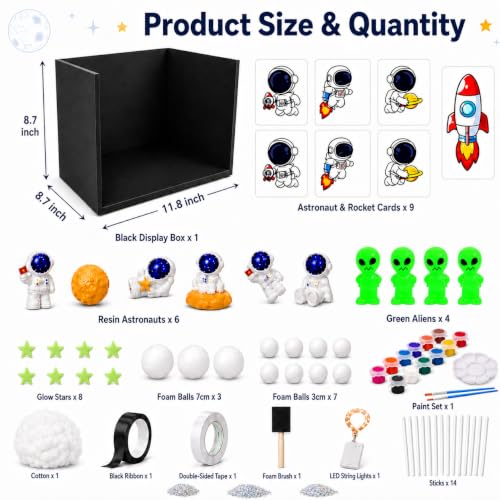 Cinrobiye 67 PCS Galaxy Diorama Scene Kit, 3D Solar System Model Project Set, Outer Space Planet Foam Craft Kit with Astronauts, Rocket and Space-Themed Decorations for School Science Arts Projects