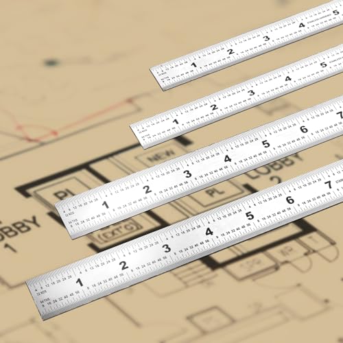 Machinist Ruler - Metal Rulers Pack of 4, 6/8/12/14 Inch Metric MM Ruler, Stainless Steel