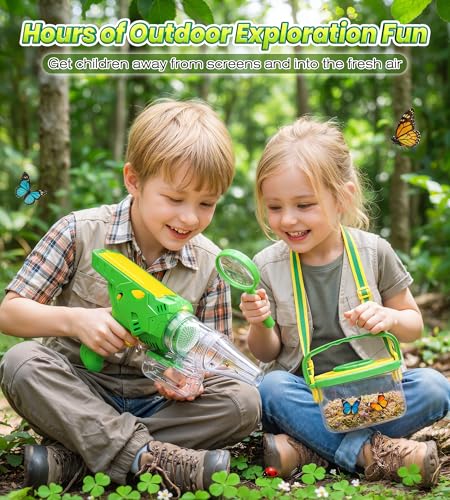 Bug Catcher for Kids, Bug Vacuum Catching Kit with Bug Collector Butterfly Net Magnifying Glass Bugs Grabber Insect Catcher Tweezers, Outdoor Explorer Toys Gift