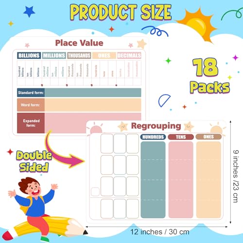 18Pcs Place Value Chart Dry Erase Board Math Manipulatives for Kids - style: Morandi Place Value Charts