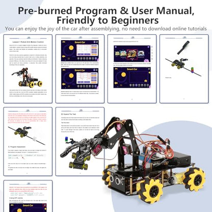 ACEBOTT 5DOF Smart Robot Arm Car Kit, 4WD Remote Control Car Compatible with Arduino/Python/Blockly Programming Project/STEM Education/Science Coding Kit for 12+ Teens and Adults Unique Gifts