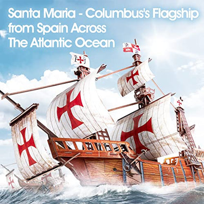 CubicFun 3D Puzzles for Adults Santa Maria Ship Model Spanish Vessel Puzzles for Adults and Kids, Desk Decor Building Kits Brain Teaser Hobby Gifts for Women and Men, 204 Pieces