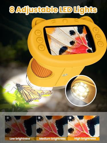 Microscope for Kids, 2.4 Inch Digital Microscope with 1000X Magnification, Handheld Camera Mini Pocket Magnifying Glass, Educational Birthday Gifts Toys for Ages 3+, Yellow - color: Yellow