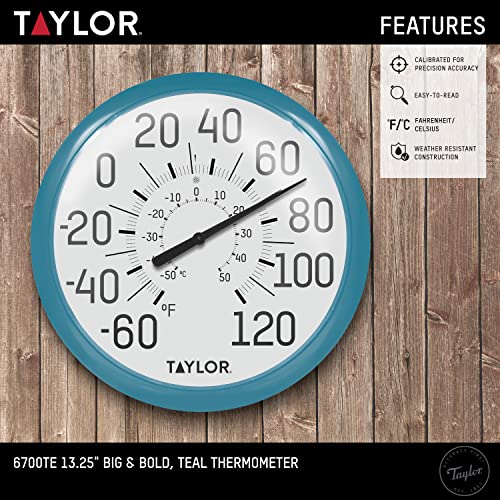 Taylor Precision Products 6700TE Big and Bold Dial Thermometer, 13.25", Teal - color: Teal, size: 13.25 inches (Pack of 1)