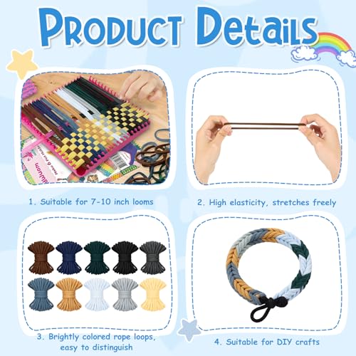 1000 PCS Loom Refill Loops, 10 Colors Loops Bands Nylon for 7-10 Inch Weaving Looms, Elastic Refill Loops Potholder Loom Kit Art and Crafts DIY Supplies for Adults Teens (Dark Series) - color: Dark Series
