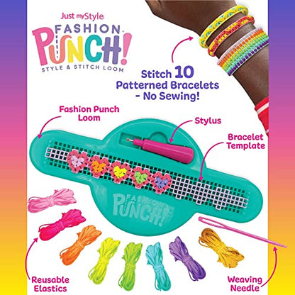 Just My Style Fashion Punch Style & Stitch Loom, Friendship Bracelet Kit, Jewelry Making Activity, Great for Birthday Parties, Sleepovers & Travel, Arts & Crafts for Kids Ages 6, 7, 8, 9 - style: Punch