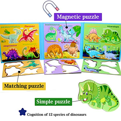 Magnetic Puzzles for Kids Ages 3-5, Travel Toddler Dinosaur Puzzle Toy - style: Dinosaur