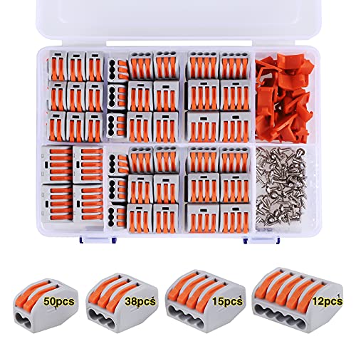 115 PCS Lever Wire Electrical Connectors Nuts Assortment Kit, Multiple Stud2/3/5 Conductor Combination Compact, Electrical Insulated Terminals, Quick Disconnect Splicing - size: 115 PCS