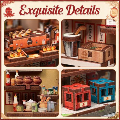 Cutefun DIY Miniature House Kit, 146 Pcs 3D Wooden Puzzle Tiny House - color: Osaka Takoyaki