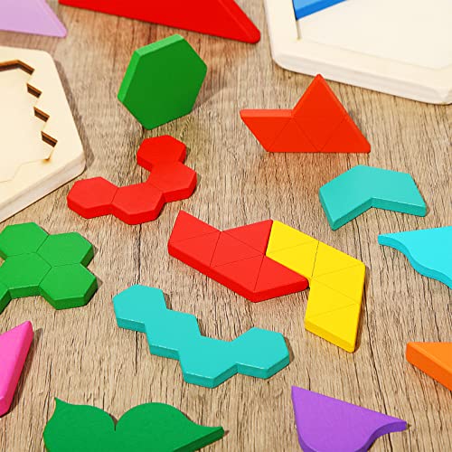 Jerify 5 Pack Wooden Tangram Puzzle for Kids, Brain Teaser Puzzles