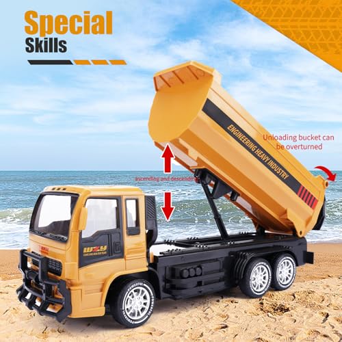 Jiakora Remote Control Dump Truck for Kids, 2.4GHz RC Construction Vehicle with LED Lights, 45° Dumping Function, 2 Rechargeable Batteries, Toy Truck for Boys Girls 3 4 5 6 7 8 Years Old - style: Dump Truck