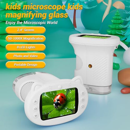 WINWEND Pocket Kids Microscope 1000X Handheld Microscope for Photo and Video Portable Science Kits STEM Toys – Christmas/Birthday Gifts for Girls & Boys Ages 3-12(White) - color: White