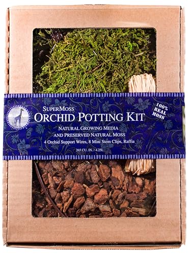 SuperMoss (90446 Orchid Potting Kit, Complete Orchid Care Set with Preserved Moss, Orchid Bark, Floral Clips and Stakes, 120 Cu. in., Mountain Moss, Green - size: 120 Cu. In., style: Mountain Moss