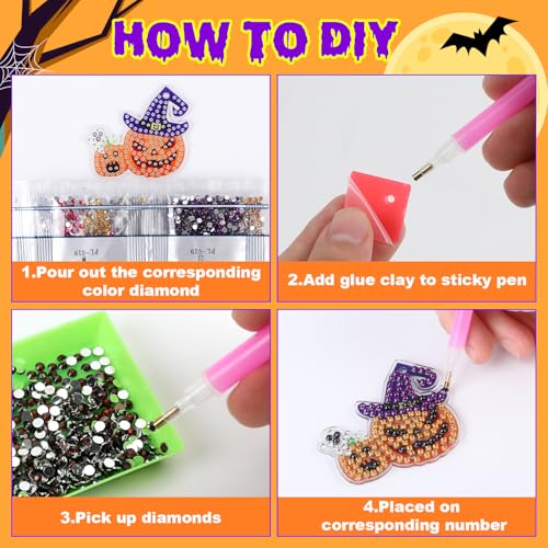 Labeol Diamond Art Kits for Kids with 5D Diamond Creat Your Own GEM Keychains Arts and Crafts for Kids Ages 8-12 Christmas Stocking Birthday Gifts for Kids 6+ - style: halloween