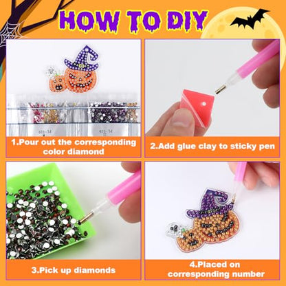 Labeol Diamond Art Kits for Kids with 5D Diamond Creat Your Own GEM Keychains Arts and Crafts for Kids Ages 8-12 Christmas Stocking Birthday Gifts for Kids 6+ - style: halloween