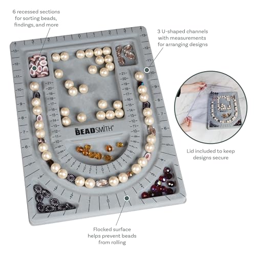 The Beadsmith Bead Board with Cover, Grey Flocked - size: 28" - U Channel w/ Cover