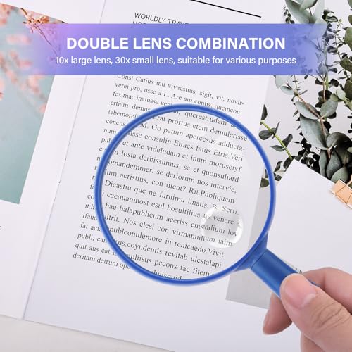 Lakei 10X Handheld Reading Magnifier Glass, Non-Slip Handle,75mm(Blue) - color: Blue, size: 75mm