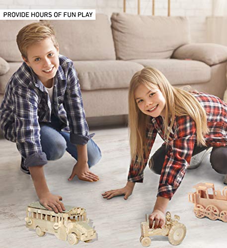 Puzzled 3D Puzzle School Bus Wood Craft Construction Kit - 112 Pieces Pack