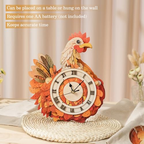 KAAYEE 3D Puzzles for Adults Chicken Clock DIY Hen Wooden Puzzle Craft - color: Chicken Clock