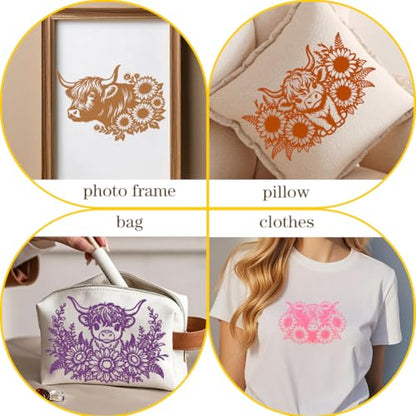 4Pcs 4 Styles Silk Screen Stencils Reusable Sunflower 3.9 x 6 Inch Polymer Clay Stencils Cattle Sunflowers Pattern Reusable Nylon Transfers for Clay Wood Fabric Jewelry Making DIY Crafts - color: Cattle