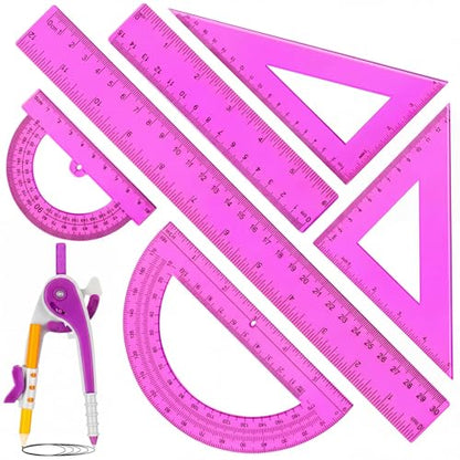 Zonon 7 Pcs Geometry Math Set with Compass Protractor Rulers, Purple - color: Purple