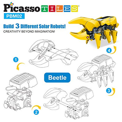 PicassoTiles Dinosaur Robot Solar Powered STEM Unique Transformation Renewable Sun Energy Educational Learning Engineering Building Toy 3-in-1 Science Experiment Kit Model Boys Girls Ages 8+ - color: 3-in-1 Transformation