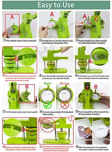 Happizza Button Maker Machine Multiple-Sizes - Pin Maker Machine 1.25 inch+2.25 inch, Interchangeable Button-models Badge Button Press Machine with 200 Sets 32+58mm Button Maker Supplies&Circle Cutter - size: Green 1.25+2.25 inch (200 Sets)