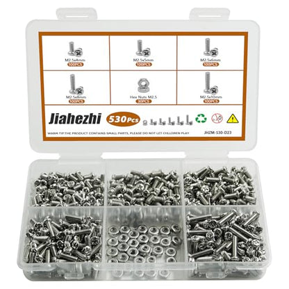 530Pcs 304 Stainless Steel Metric Micro Screws Nuts Assortment, M2.5x4/5/6/8/10mm Sizes, Phillips Pan Head, Fully Threaded Kit for Arduino, RC Models, Electronics, DIY Projects - size: M2.5x4/5/6/8/10- 530 Pcs