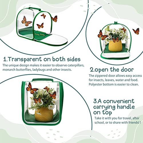 Sratte 3 Pcs Small Butterfly Habitat Insect Mesh Cage Caterpillar Terrarium