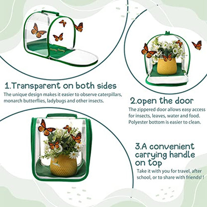Sratte 3 Pcs Small Butterfly Habitat Insect Mesh Cage Caterpillar Terrarium