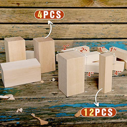 Basswood Carving Blocks, 16PCS Whittling Wood Blocks Kit with 2 Different Sizes, Easy to Use, for Kids and Adults - color: 16 PCS