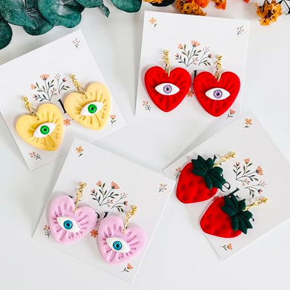 Xaekicr 4PCS Polymer Clay Cutters Set - Eye, Strawberry, Clover Heart Shape Clay Earring Cutters for DIY Jewelry Making, Clay Tools and Polymer Clay Molds - color: 2A color