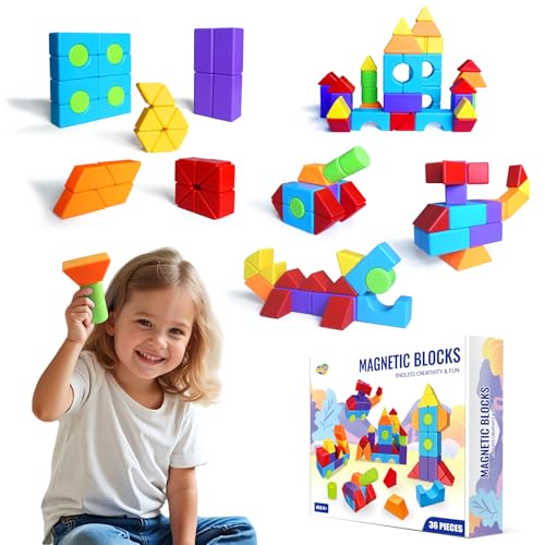 Large 3D Shape Magnetic Building Blocks, 36PCS, 1.65 Inch for Kids Ages 4+ - color: 36 Pieces