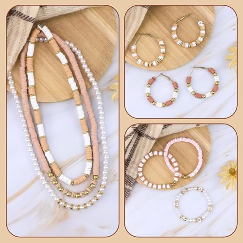 4000pcs Clay Beads - Light Brow, 6mm Heishi Bead Polymer Flat Round Disc Bulk Beads for Jewelry Making,DIY Friendship Bracelet and Necklace Craft - color: Light Brow
