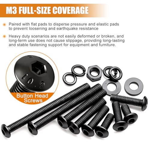 mankk 1001PCS M3 Screws,Hex Socket Button Head Bolt Assortment Kit M3 x 6/8/10/12/16/20/25/30mm Machine Screws with Nuts Washers 10.9 Alloy Steel Button Head Socket Cap Screws - size: M3, style: Button Head