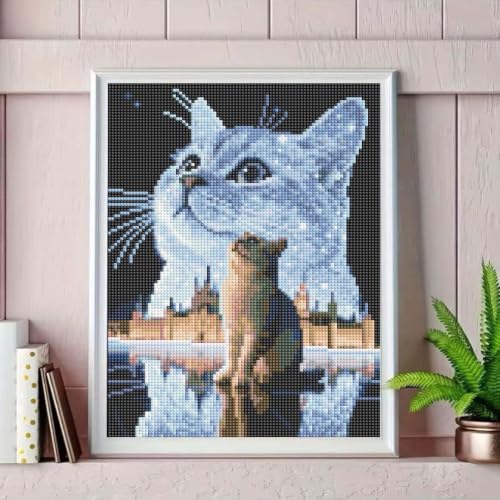 Cat Diamond Painting Kit for Adults, Round Full Drill Gem Art 12x16In - color: YP121