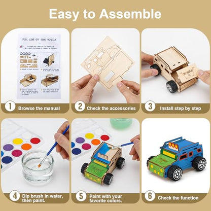 Minyaluck 5 Wooden Cars Craft Kit-Build Paint Wooden Crafts