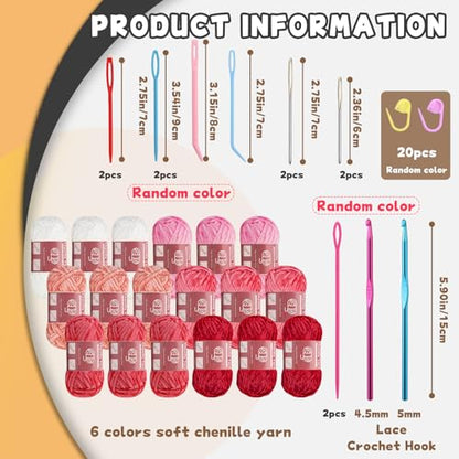 LUNARM Chenille Yarn for Crochet Knitting Chunky Blanket Velvet Yarn - color: 18 Skeins-Pink Series