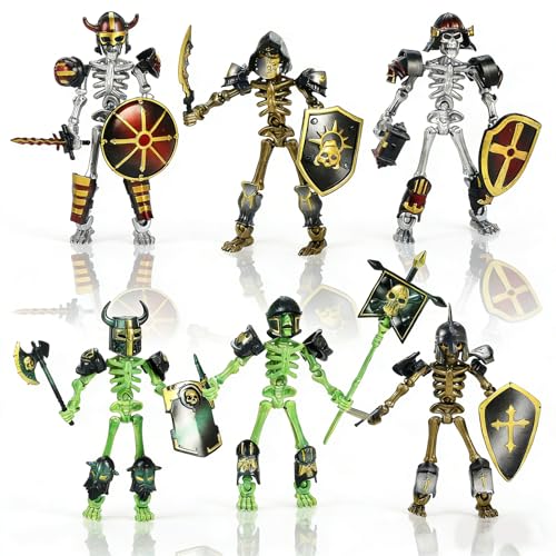 6 Pack T13 Action Figures Set with 54 Accessories, Skeleton Action Figure Mini Dummy 13, DIY Multi-Colored Titan 13, Skeleton Toy Multi-Jointed Movable 3D Printed Toys
